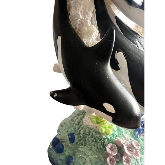 Vintage Seaworld Family Of Orca Whales Shamu On‎ White Coral 10" Ceramic Statue - Picture 3 of 16